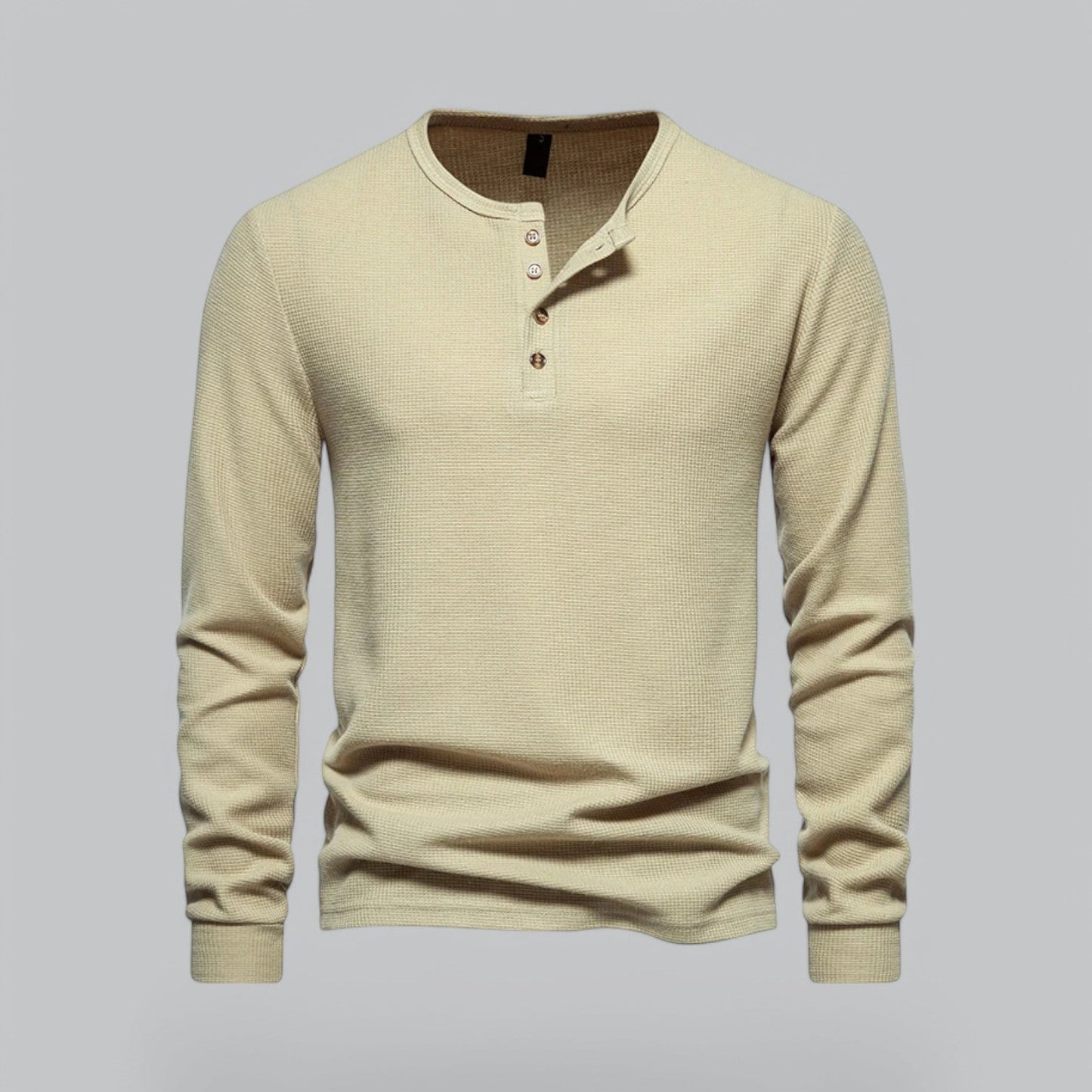 Waffle Henley Long Sleeve T-Shirt | Casual Cotton Shirt for Men | Lightweight, Breathable Fabric, Comfortable Fit