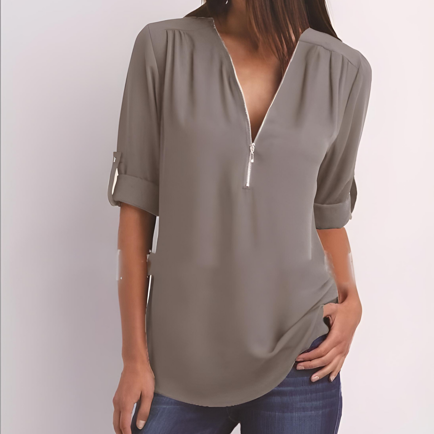 V-Neck Zest™ | Women's Stylish Zipper Blouse | Lightweight Fabric, Modern Design & Comfortable Fit