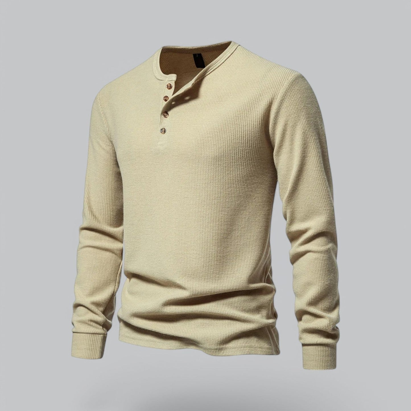 Waffle Henley Long Sleeve T-Shirt | Casual Cotton Shirt for Men | Lightweight, Breathable Fabric, Comfortable Fit