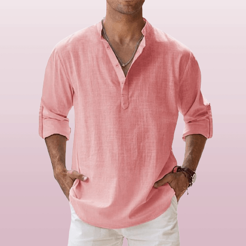 Linen Luxe™ | Men's Long Sleeve Henley Shirt | Lightweight Linen Blend, Regular Fit for Casual Wear