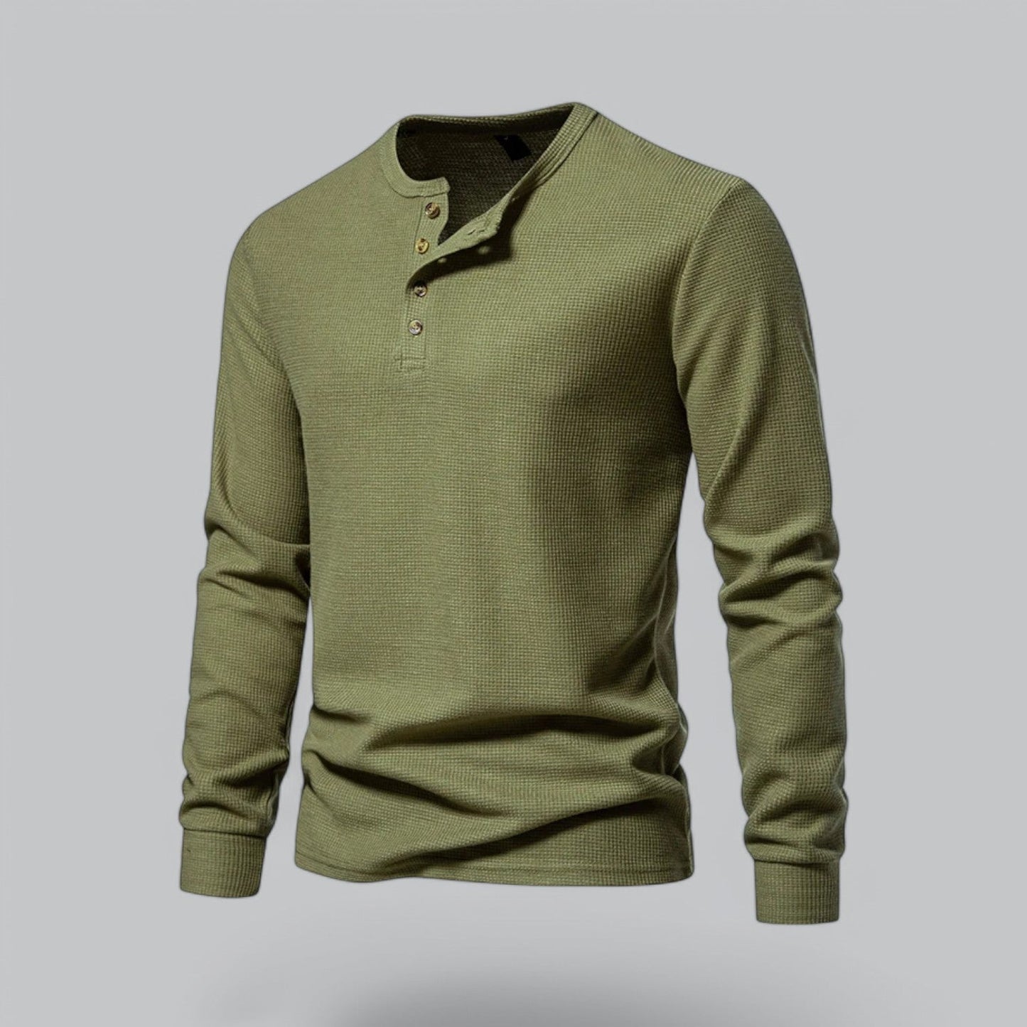 Waffle Henley Long Sleeve T-Shirt | Casual Cotton Shirt for Men | Lightweight, Breathable Fabric, Comfortable Fit