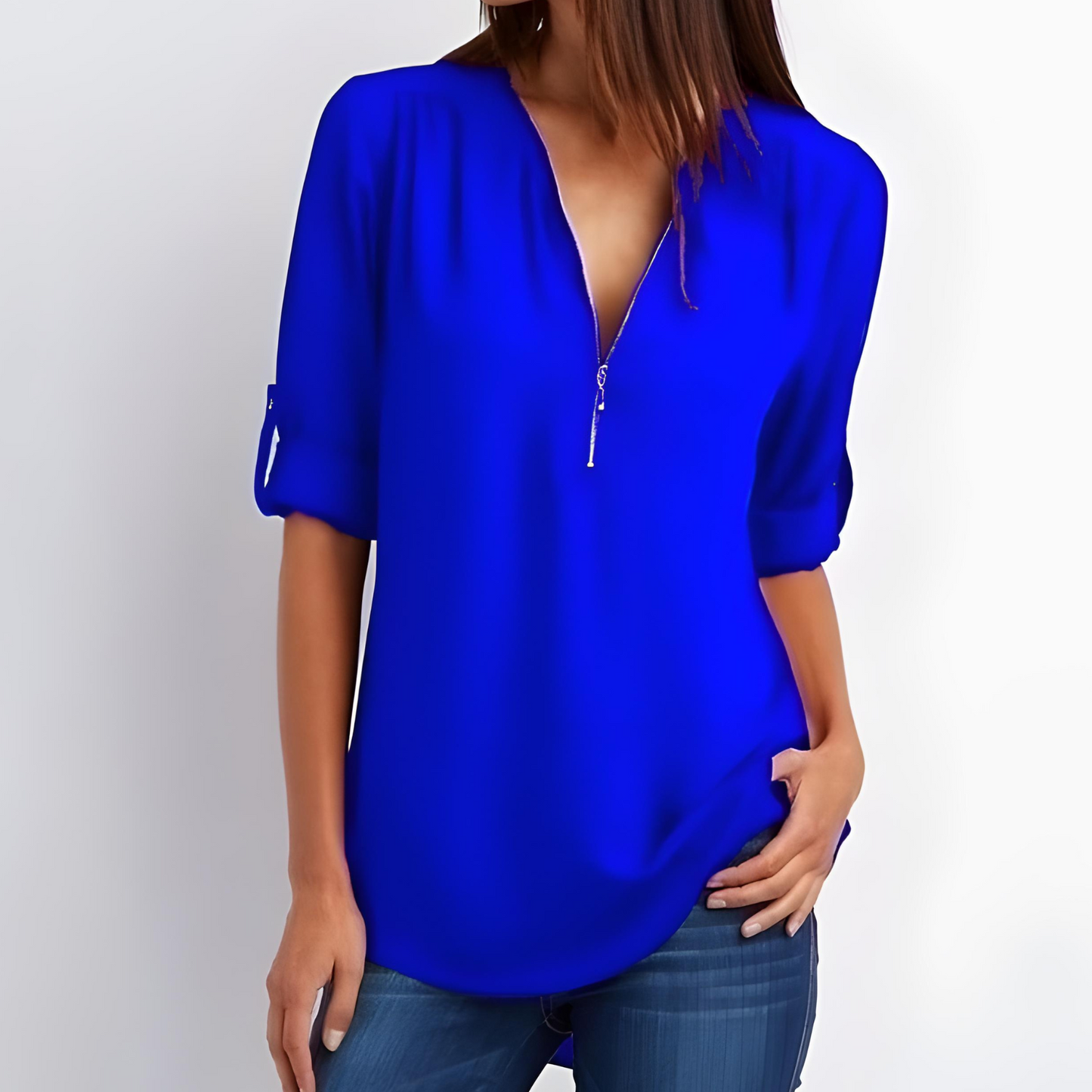 V-Neck Zest™ | Women's Stylish Zipper Blouse | Lightweight Fabric, Modern Design & Comfortable Fit