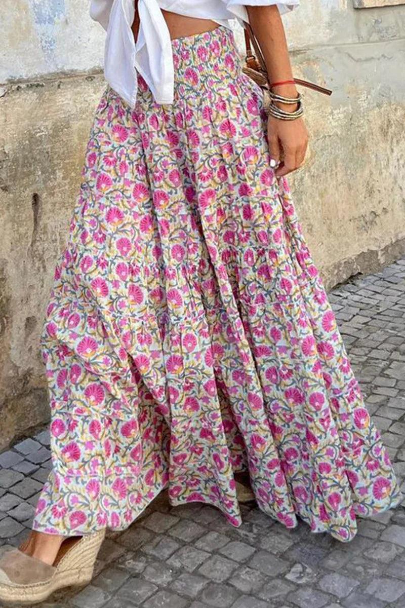 Flowy Belle™ | Women's Maxi Skirt | Full-Length, Elastic Waist, Bold Pattern Design