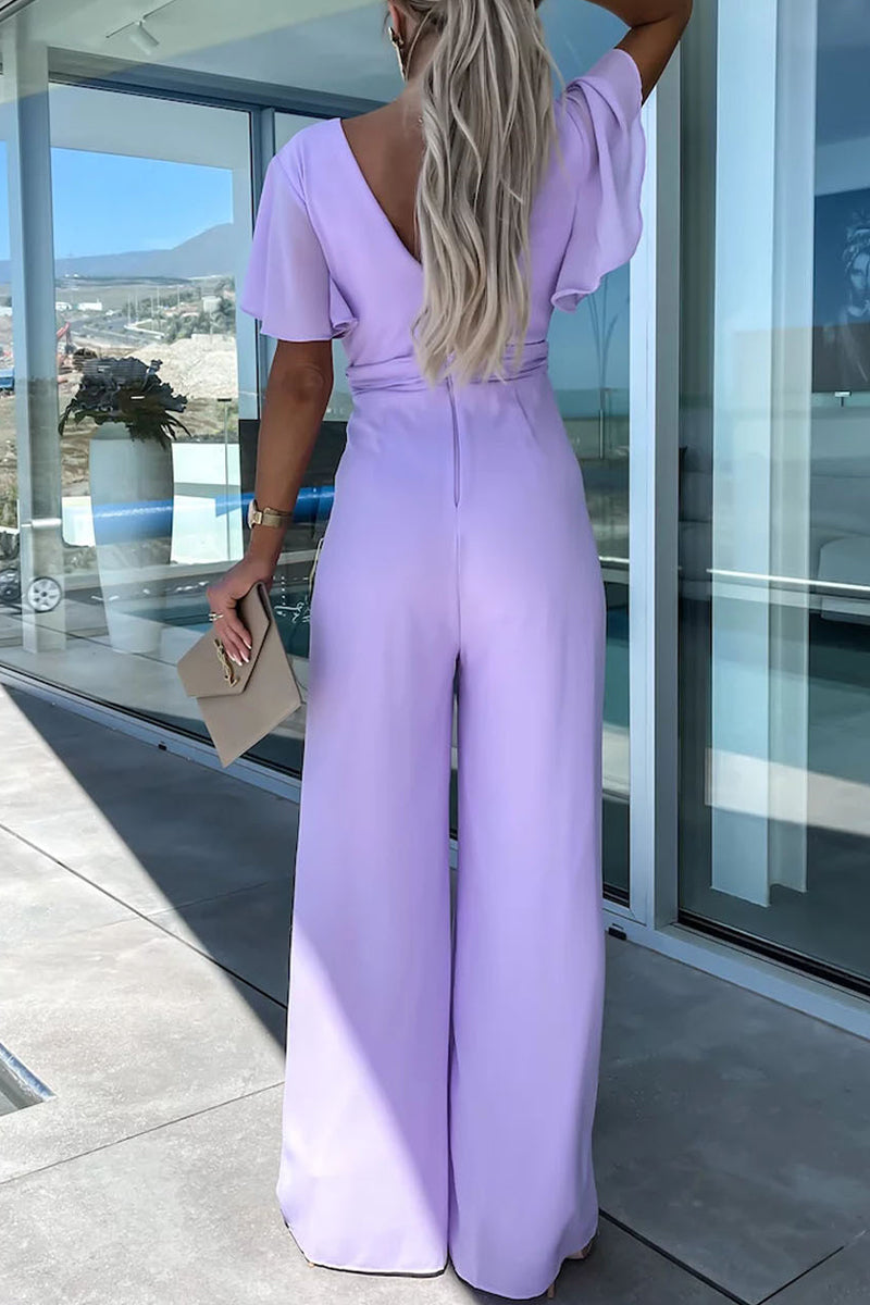 V-Neck Aura™ | Women's V-Neck Jumpsuit | Lightweight Fabric, Adjustable Waist, Stylish Design for Effortless Wear