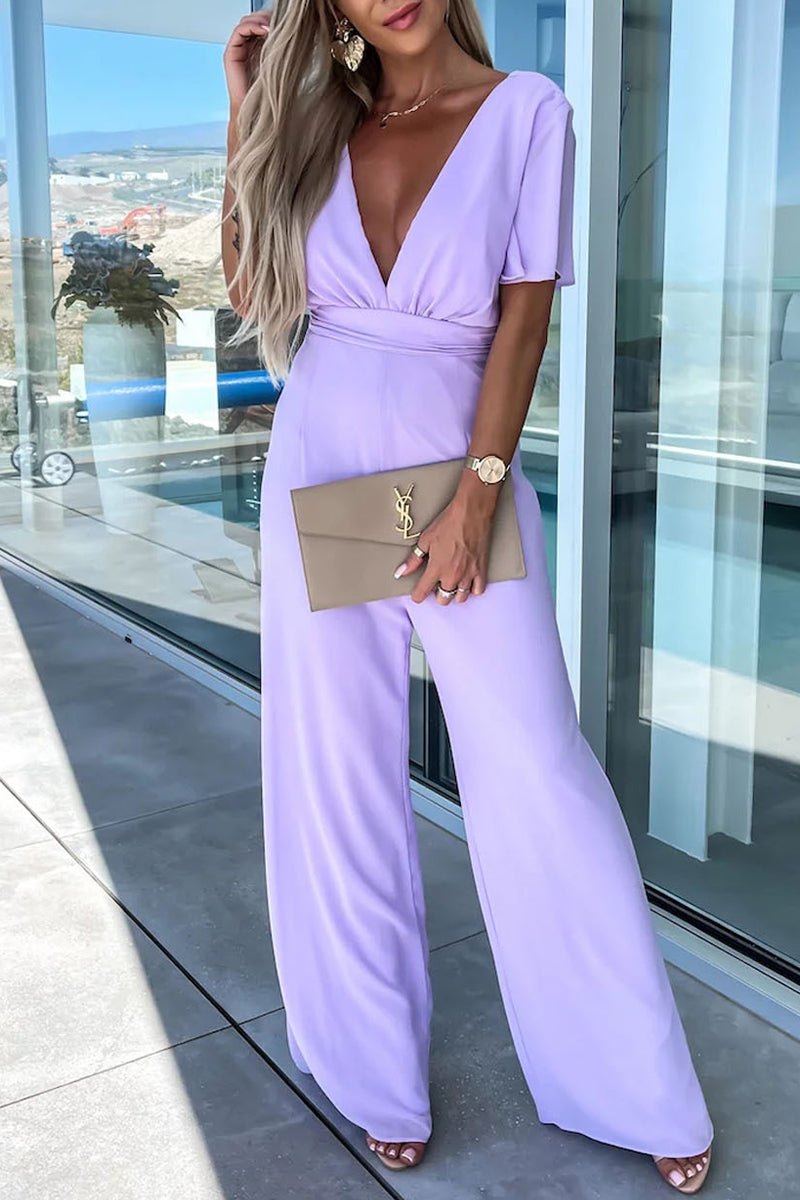 V-Neck Aura™ | Women's V-Neck Jumpsuit | Lightweight Fabric, Adjustable Waist, Stylish Design for Effortless Wear