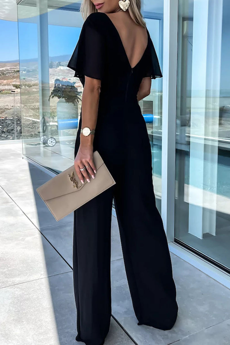 V-Neck Aura™ | Women's V-Neck Jumpsuit | Lightweight Fabric, Adjustable Waist, Stylish Design for Effortless Wear