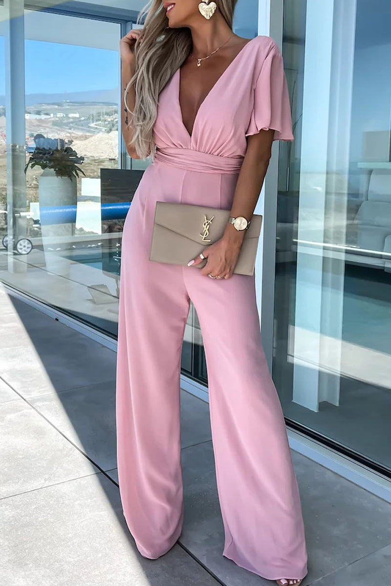 V-Neck Aura™ | Women's V-Neck Jumpsuit | Lightweight Fabric, Adjustable Waist, Stylish Design for Effortless Wear