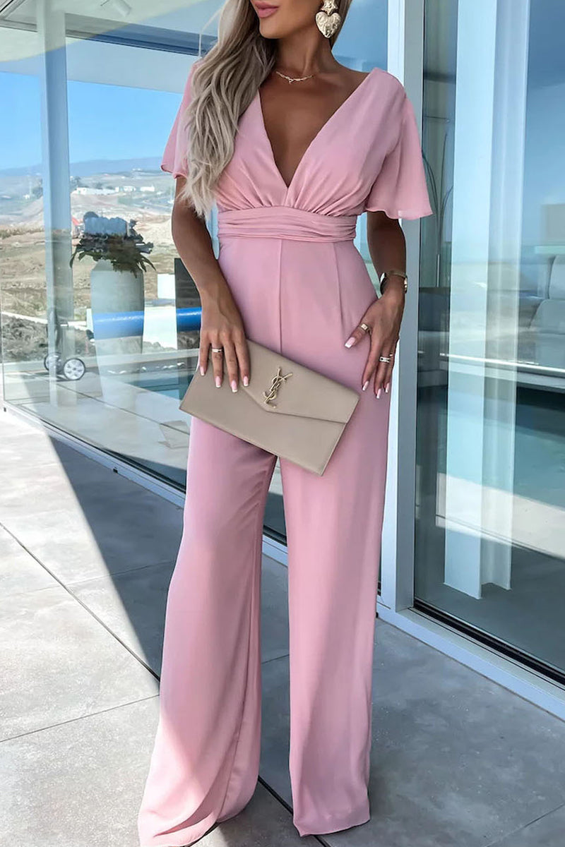 V-Neck Aura™ | Women's V-Neck Jumpsuit | Lightweight Fabric, Adjustable Waist, Stylish Design for Effortless Wear