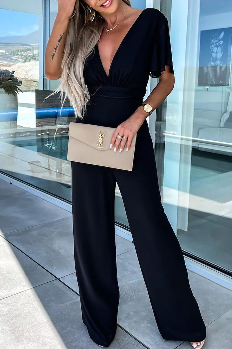 V-Neck Aura™ | Women's V-Neck Jumpsuit | Lightweight Fabric, Adjustable Waist, Stylish Design for Effortless Wear