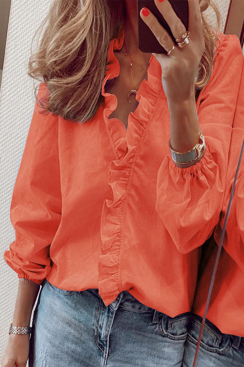 Ruffle Vibe™ | Women's Long Sleeve V-Neck Blouse | Lightweight Fabric, Ruffled Details & Flattering Fit