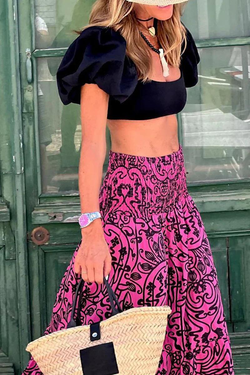 Flowy Belle™ | Women's Maxi Skirt | Full-Length, Elastic Waist, Bold Pattern Design