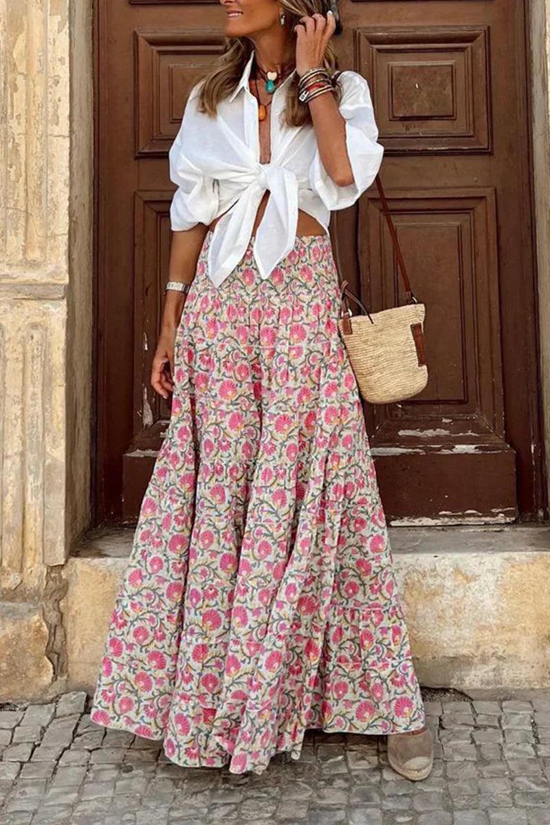 Flowy Belle™ | Women's Maxi Skirt | Full-Length, Elastic Waist, Bold Pattern Design