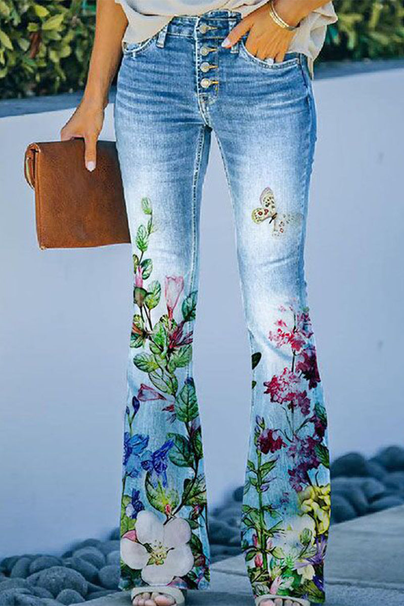 Floral Grace™ | Women's Casual Denim Jeans | Regular Fit, Floral Pocket Design, Durable Cotton Blend