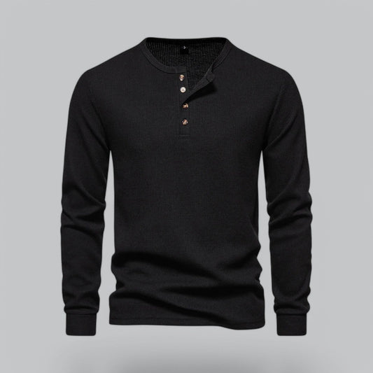 Waffle Henley Long Sleeve T-Shirt | Casual Cotton Shirt for Men | Lightweight, Breathable Fabric, Comfortable Fit