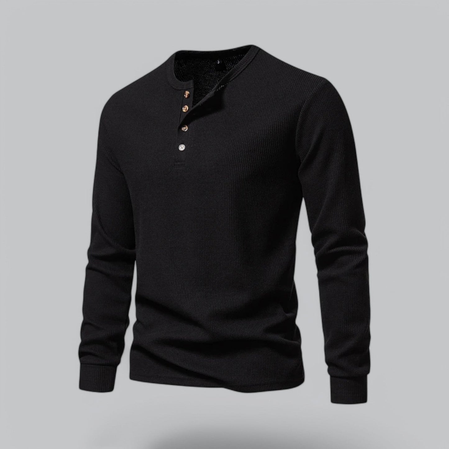 Waffle Henley Long Sleeve T-Shirt | Casual Cotton Shirt for Men | Lightweight, Breathable Fabric, Comfortable Fit