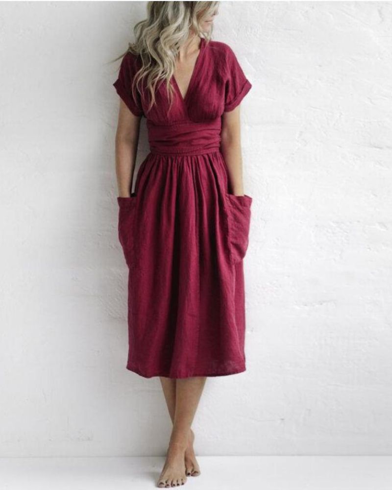 Linen Belle™ | Women's Wrap Dress | Soft Linen-Cotton Blend, Adjustable Tie Waist & Flattering Silhouette