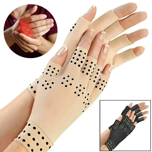 Fingerless Arthritis Compression Gloves with Magnetic Therapy for Pain Relief, Improved Circulation & Reduced Swelling