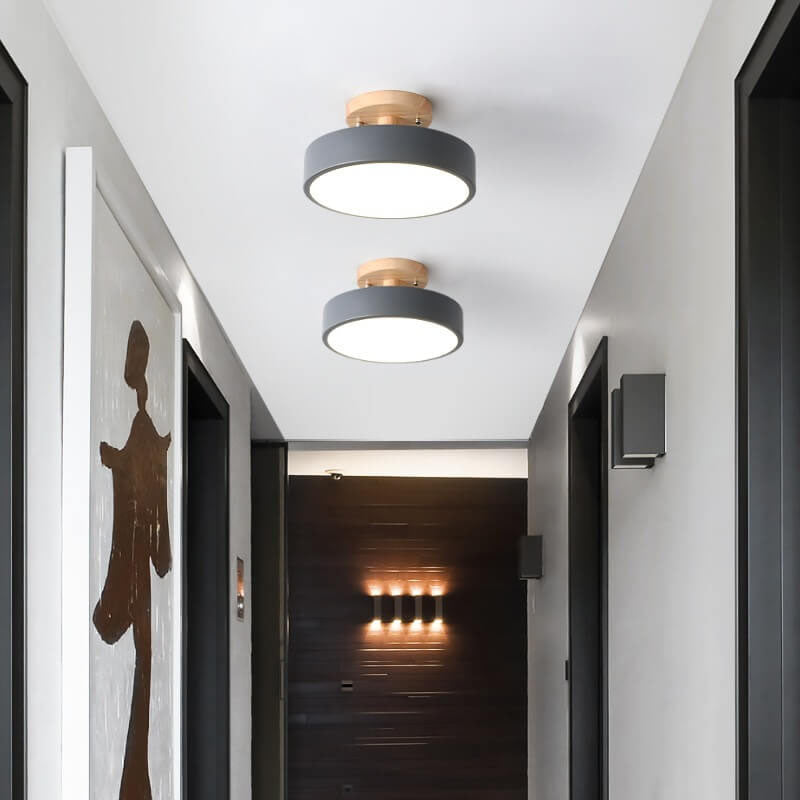 LED Semi-Flush Mount Ceiling Light - Nordic Log Design for Living Room & Entryway Lighting