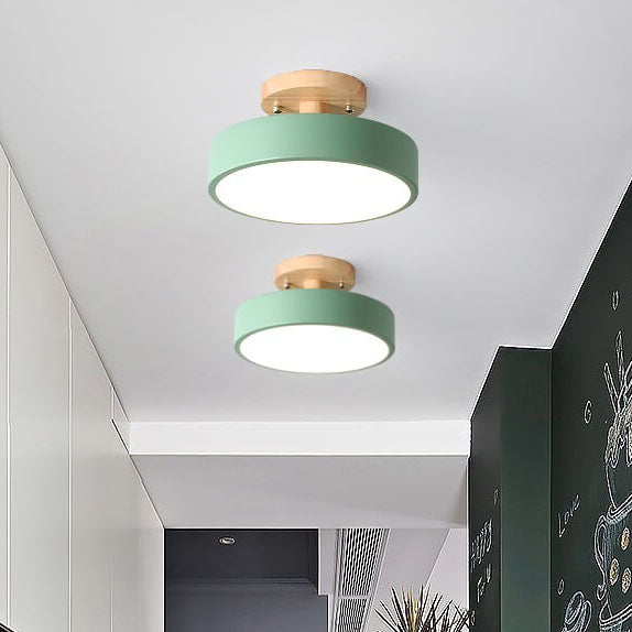 LED Semi-Flush Mount Ceiling Light - Nordic Log Design for Living Room & Entryway Lighting