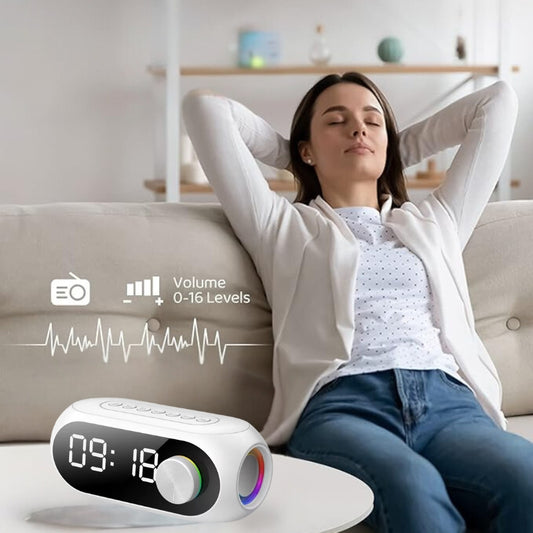 Wireless Charging Bluetooth Speaker Alarm Clock with LED Lamp