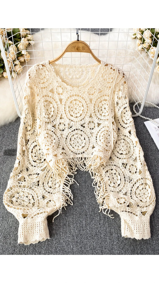 Crochet Aura™ | Women's Crochet Midriff Top | Oversized Sleeves, Lightweight Fabric & One Size Fits All