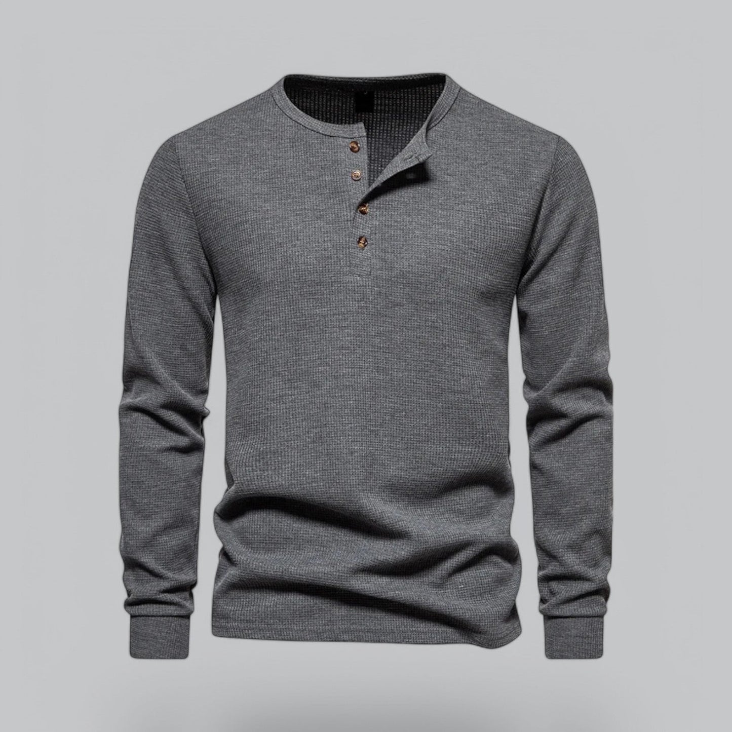 Waffle Henley Long Sleeve T-Shirt | Casual Cotton Shirt for Men | Lightweight, Breathable Fabric, Comfortable Fit