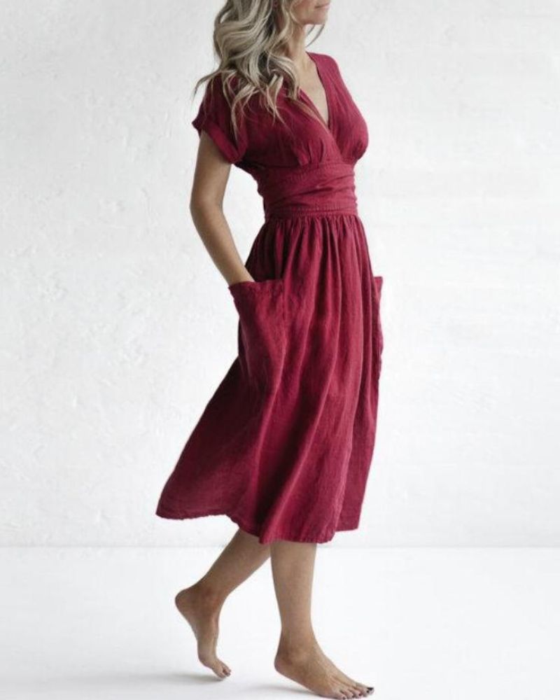 Linen Belle™ | Women's Wrap Dress | Soft Linen-Cotton Blend, Adjustable Tie Waist & Flattering Silhouette