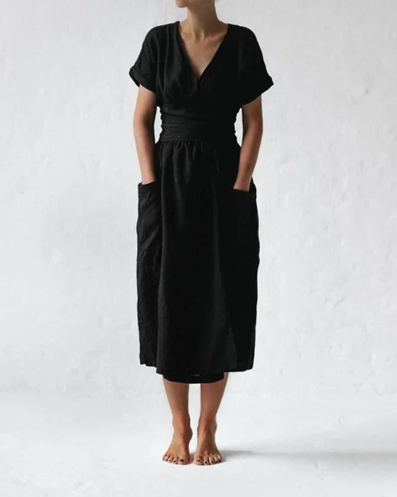 Linen Belle™ | Women's Wrap Dress | Soft Linen-Cotton Blend, Adjustable Tie Waist & Flattering Silhouette