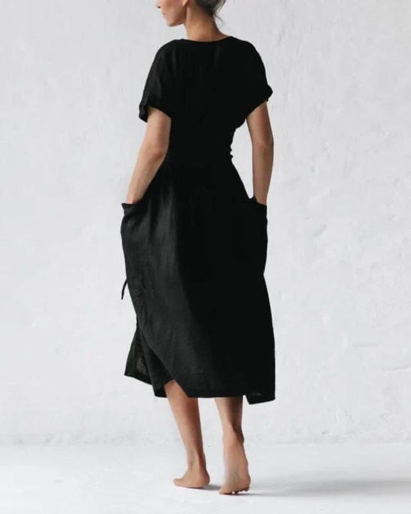 Linen Belle™ | Women's Wrap Dress | Soft Linen-Cotton Blend, Adjustable Tie Waist & Flattering Silhouette