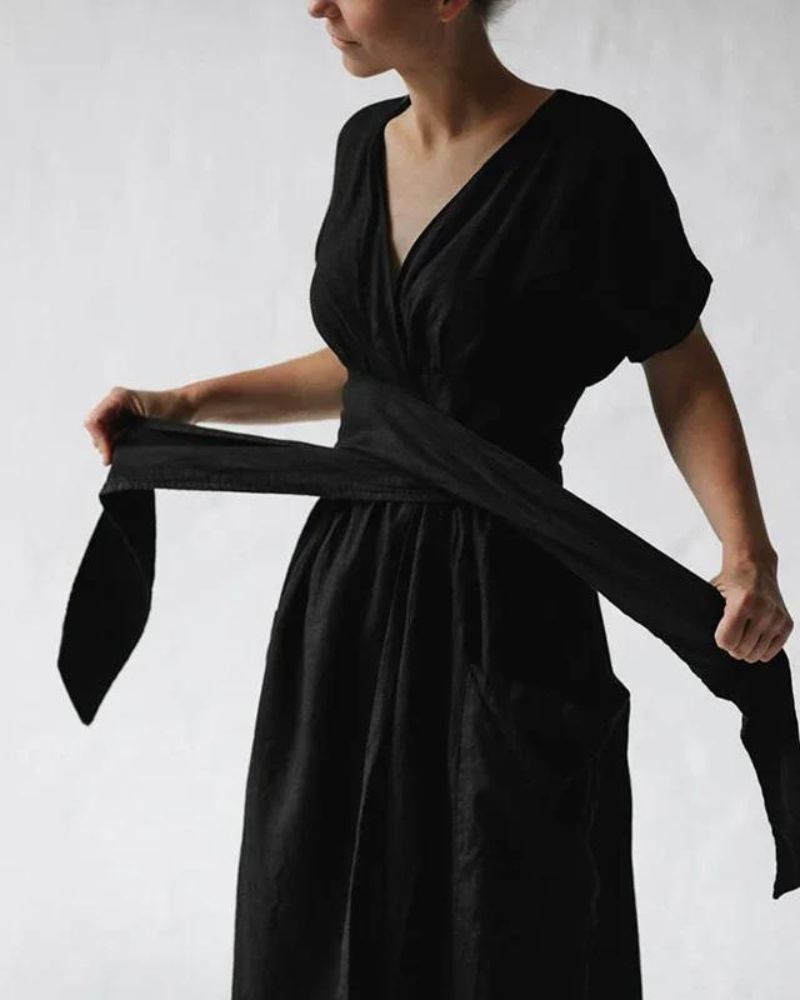 Linen Belle™ | Women's Wrap Dress | Soft Linen-Cotton Blend, Adjustable Tie Waist & Flattering Silhouette