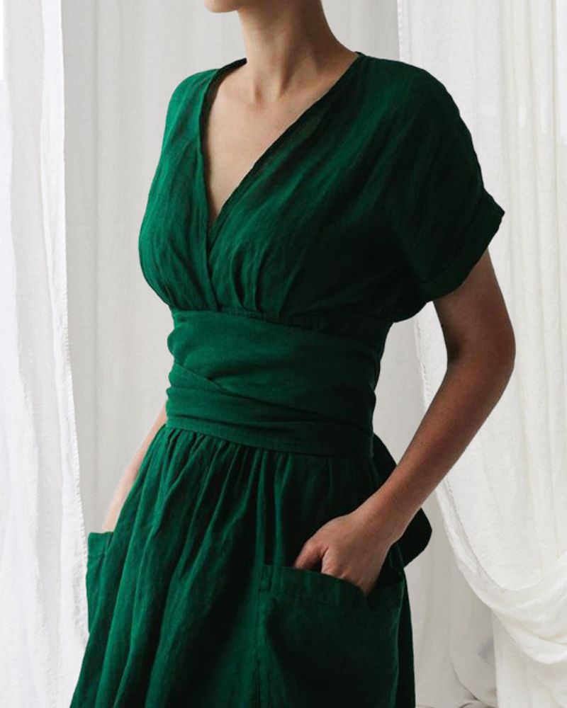 Linen Belle™ | Women's Wrap Dress | Soft Linen-Cotton Blend, Adjustable Tie Waist & Flattering Silhouette
