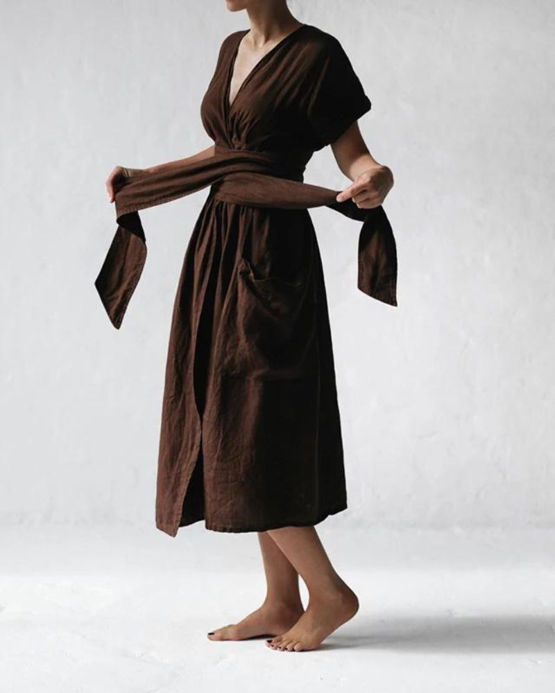Linen Belle™ | Women's Wrap Dress | Soft Linen-Cotton Blend, Adjustable Tie Waist & Flattering Silhouette