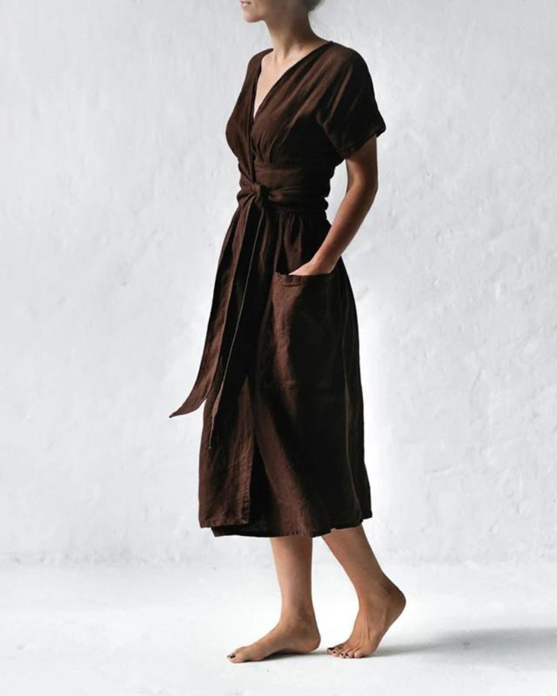 Linen Belle™ | Women's Wrap Dress | Soft Linen-Cotton Blend, Adjustable Tie Waist & Flattering Silhouette
