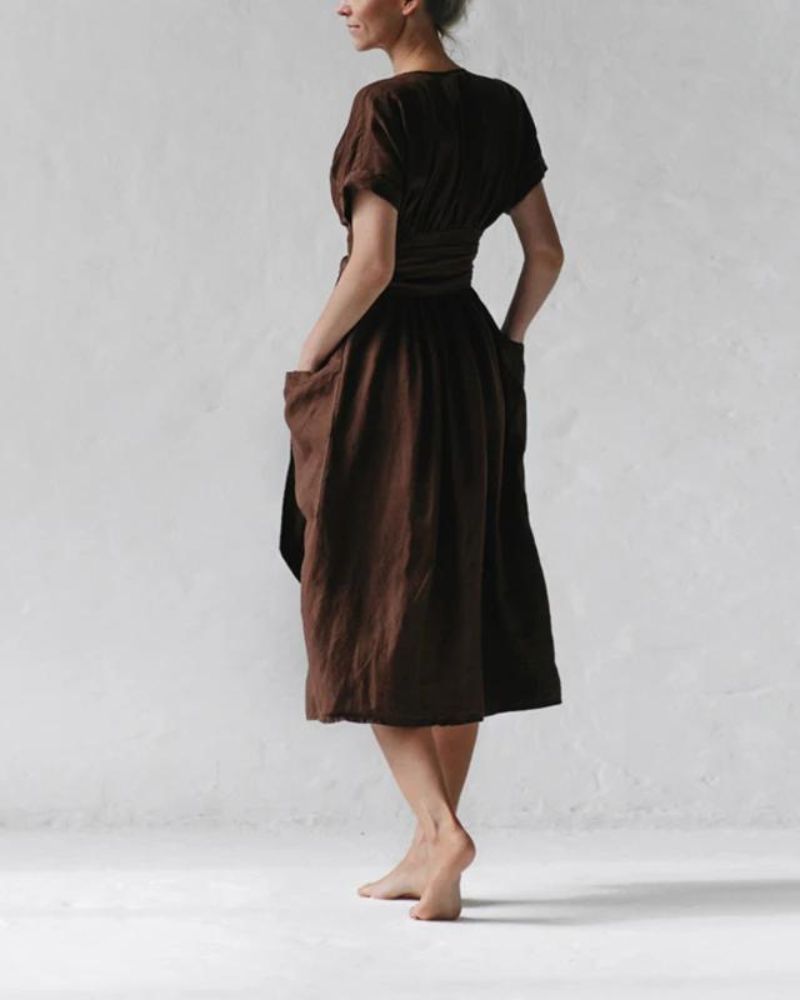 Linen Belle™ | Women's Wrap Dress | Soft Linen-Cotton Blend, Adjustable Tie Waist & Flattering Silhouette