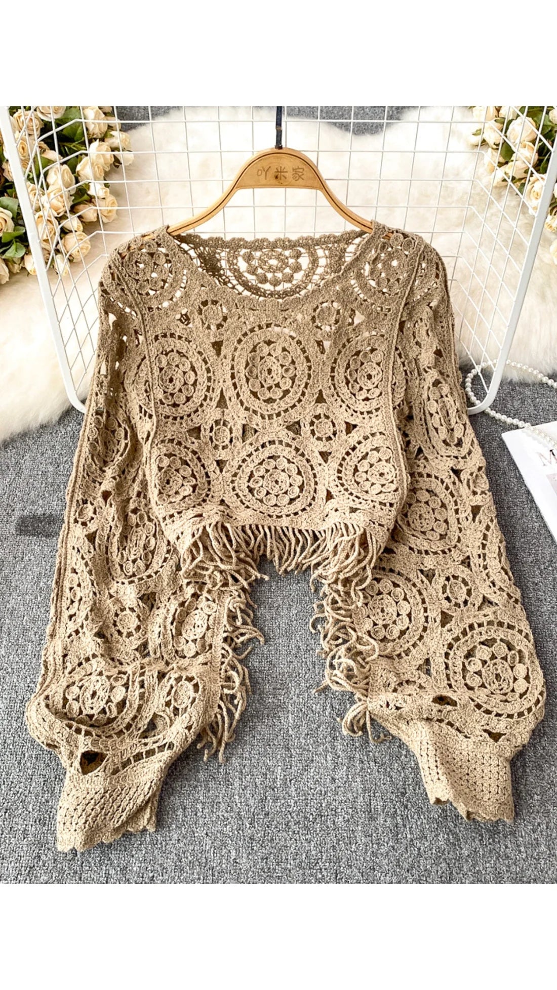Crochet Aura™ | Women's Crochet Midriff Top | Oversized Sleeves, Lightweight Fabric & One Size Fits All