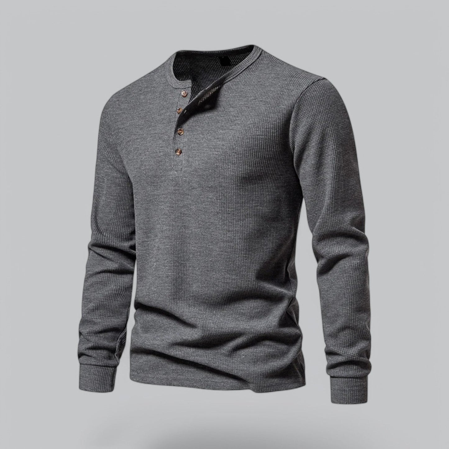Waffle Henley Long Sleeve T-Shirt | Casual Cotton Shirt for Men | Lightweight, Breathable Fabric, Comfortable Fit