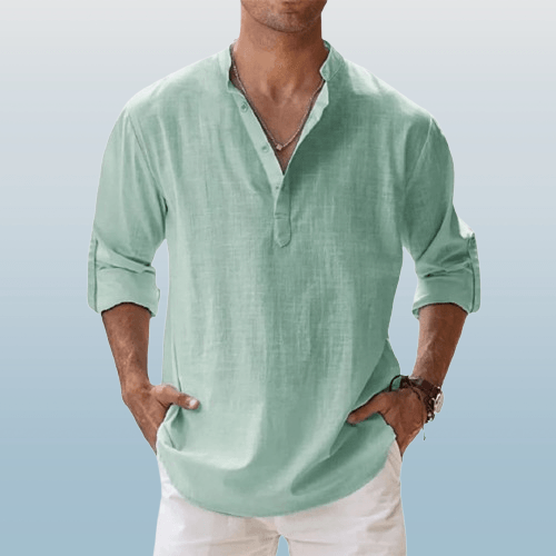 Linen Luxe™ | Men's Long Sleeve Henley Shirt | Lightweight Linen Blend, Regular Fit for Casual Wear