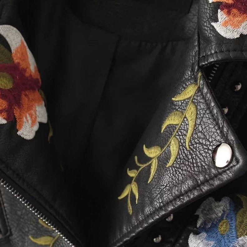 Floral Luxe™ | Women's Casual Leather Jacket | Genuine Leather, Floral Embroidery, Stylish Fit