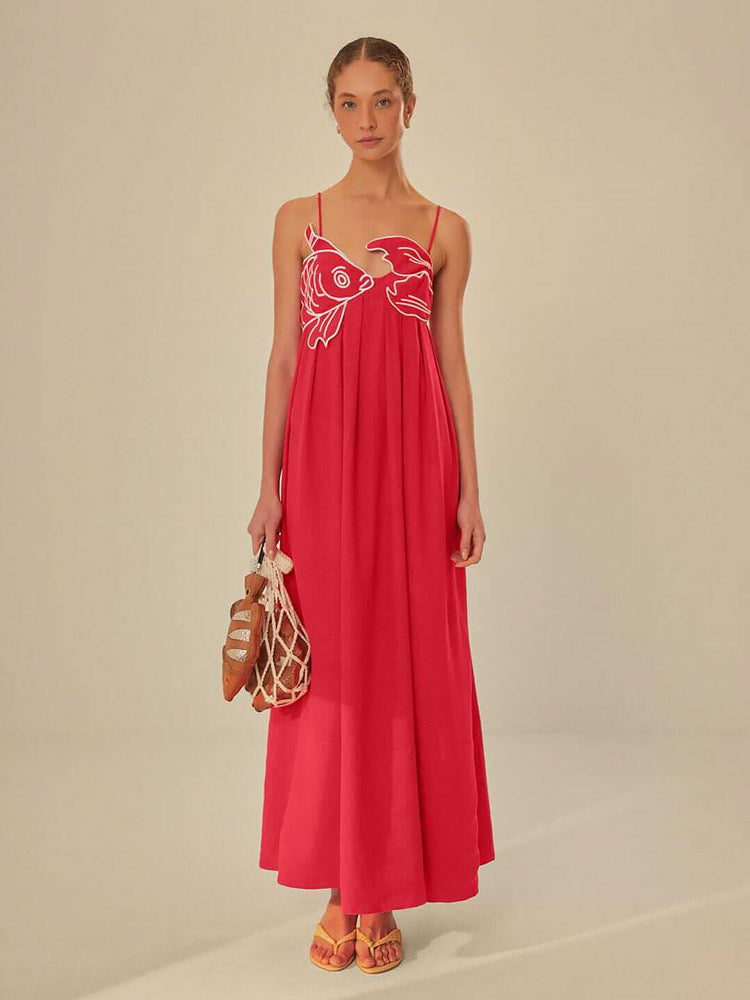 Maxi Belle™ | Women's Fish Print Maxi Dress | Lightweight Fabric, Sleeveless Design & Flowing Silhouette