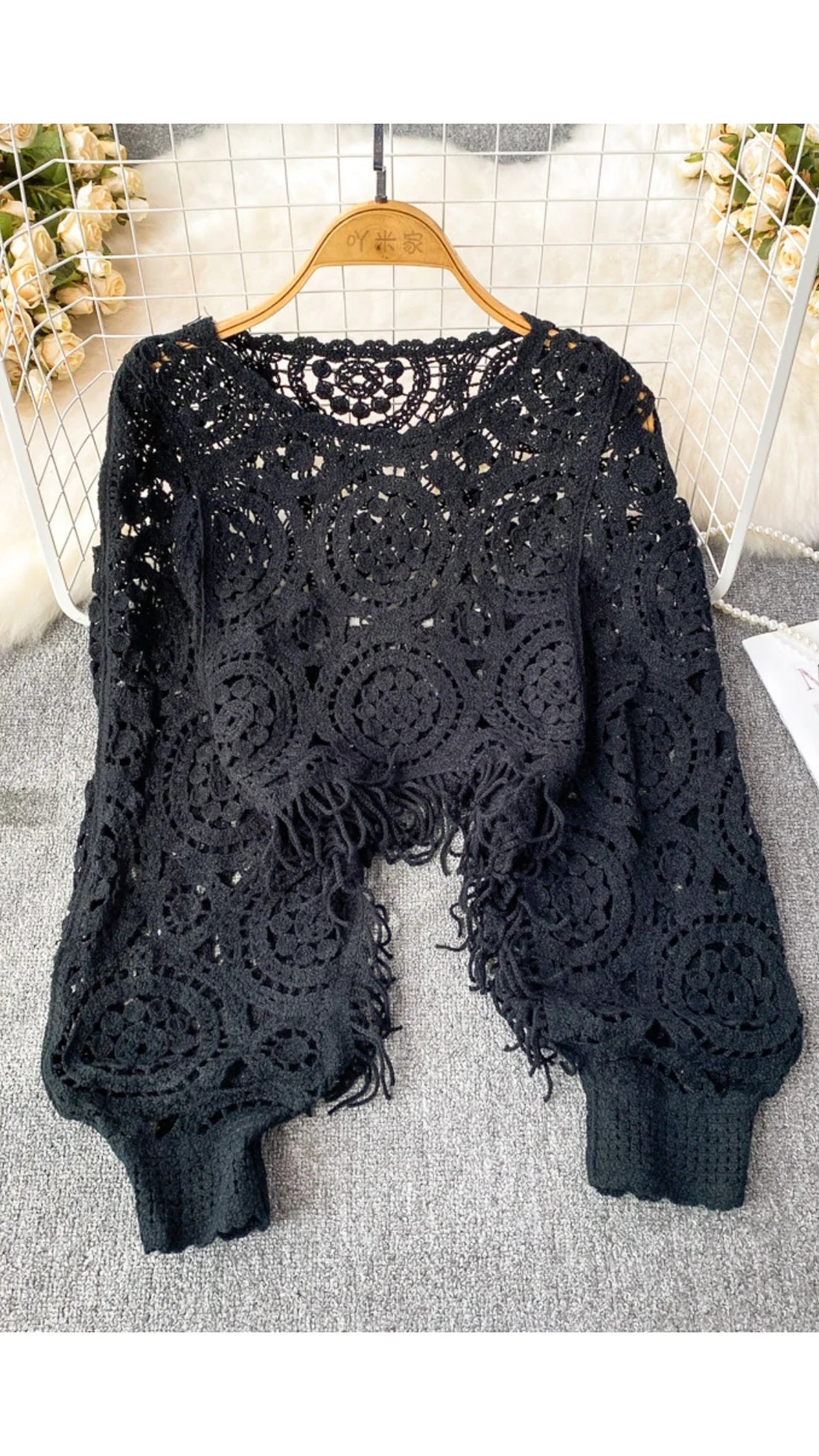 Crochet Aura™ | Women's Crochet Midriff Top | Oversized Sleeves, Lightweight Fabric & One Size Fits All