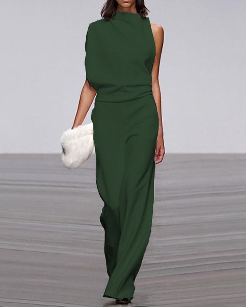 Jumpsuit Bella™ | Women's Mock Neckline Sleeveless Wide Leg Jumpsuit | Lightweight Fabric, Stylish Fit & Trendy Design