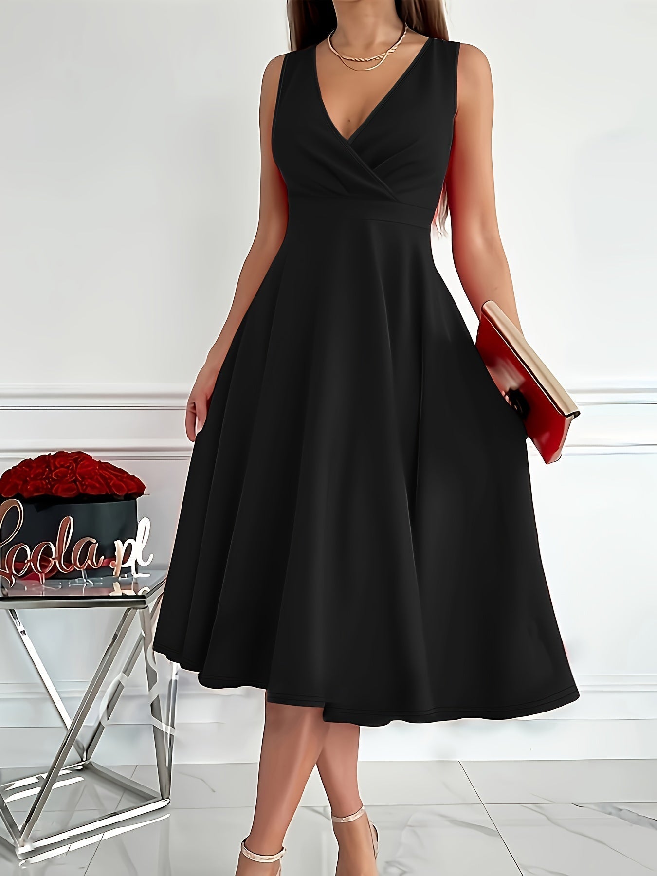 V-Neck Aura™ | Women's Midi Dress | Soft Fabric, Flattering Fit & Stylish Design