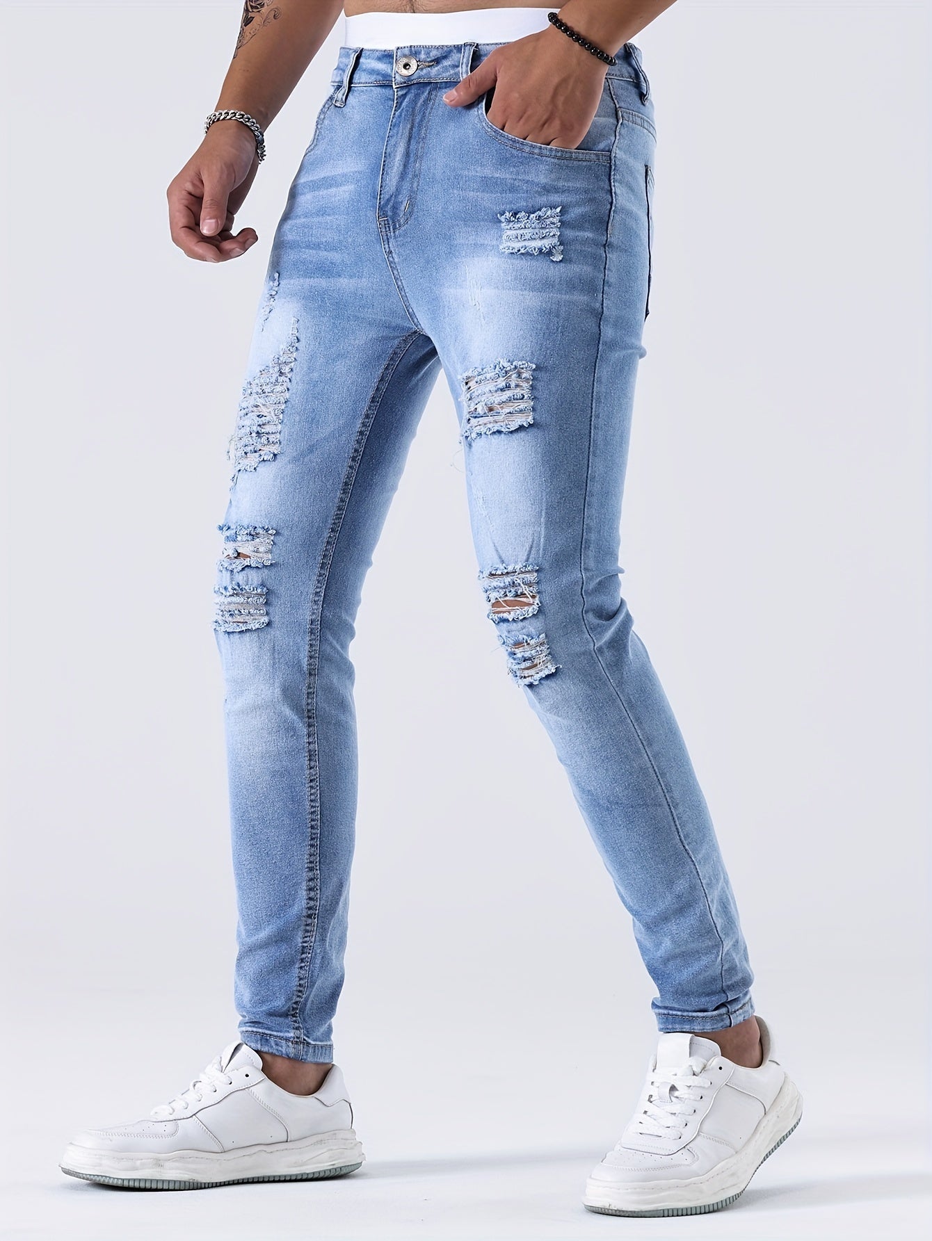 Denim Vortex™ | Men's Distressed Skinny Jeans | Ripped Design, Tapered Fit, Casual Streetwear Style