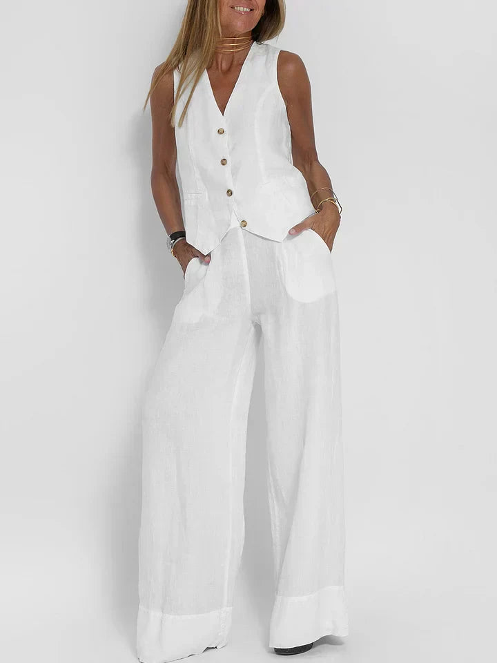 LuxeFit™ | Women's Tailored Linen Vest | Lightweight, Fitted Buttoned Front for Stylish Comfort