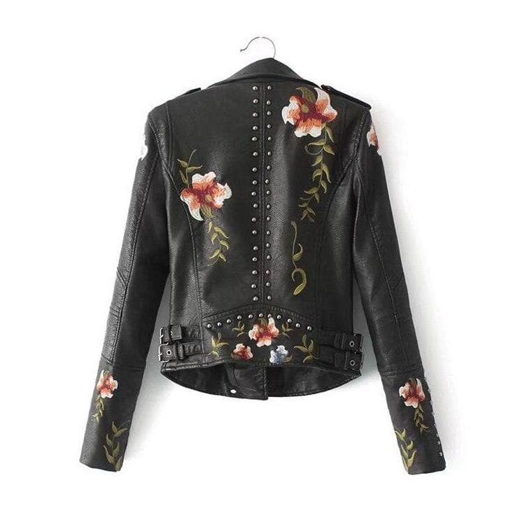 Floral Luxe™ | Women's Casual Leather Jacket | Genuine Leather, Floral Embroidery, Stylish Fit