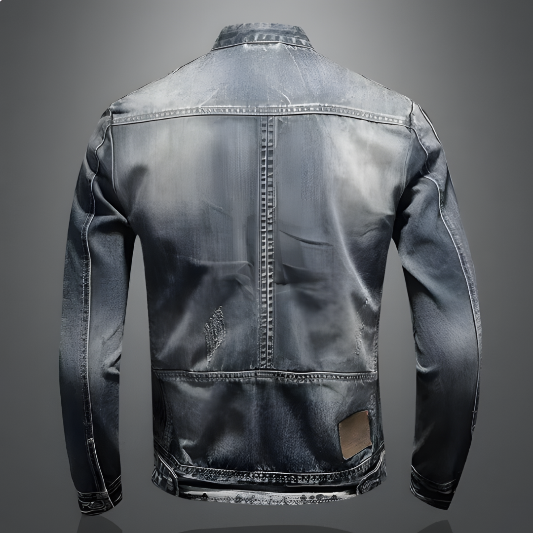 DenimCraft™ | Men's Slim Fit Denim Jacket | Mandarin Collar, Zipper Accents & Durable Stitching