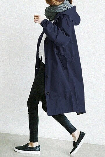 Velaria | Womens Hooded Trench Coat Waterproof Long Mac Raincoat for Winter & Summer Fashion
