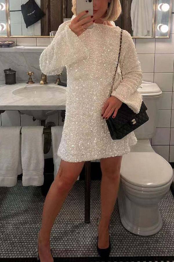 Sequin Belle™ | Women's Mini Dress | All-Over Sequin, Back Tie-Up Bow Design, Loose Fit
