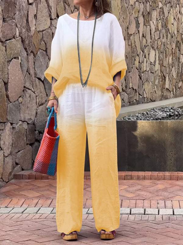 Linen Aura™ | Women's Cotton and Linen Gradient Two-Piece Set | Lightweight, Breathable Fabric & Stylish Design
