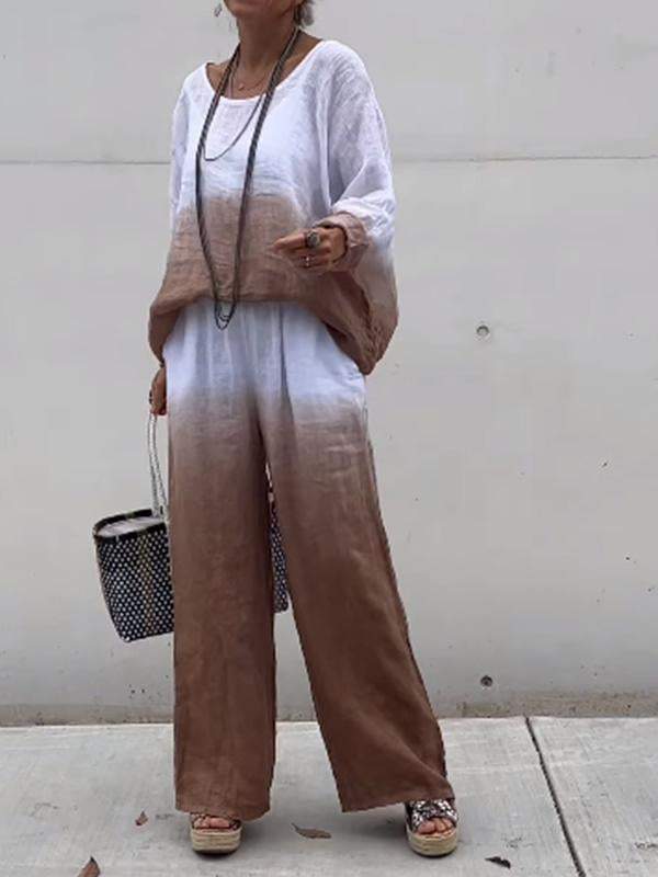 Linen Aura™ | Women's Cotton and Linen Gradient Two-Piece Set | Lightweight, Breathable Fabric & Stylish Design
